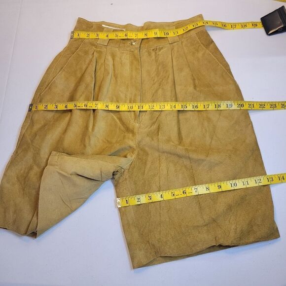 Suede Trouser Shorts Pleated Paperbag Culottes Leather Vintage Golden Tan - Picture 12 of 15